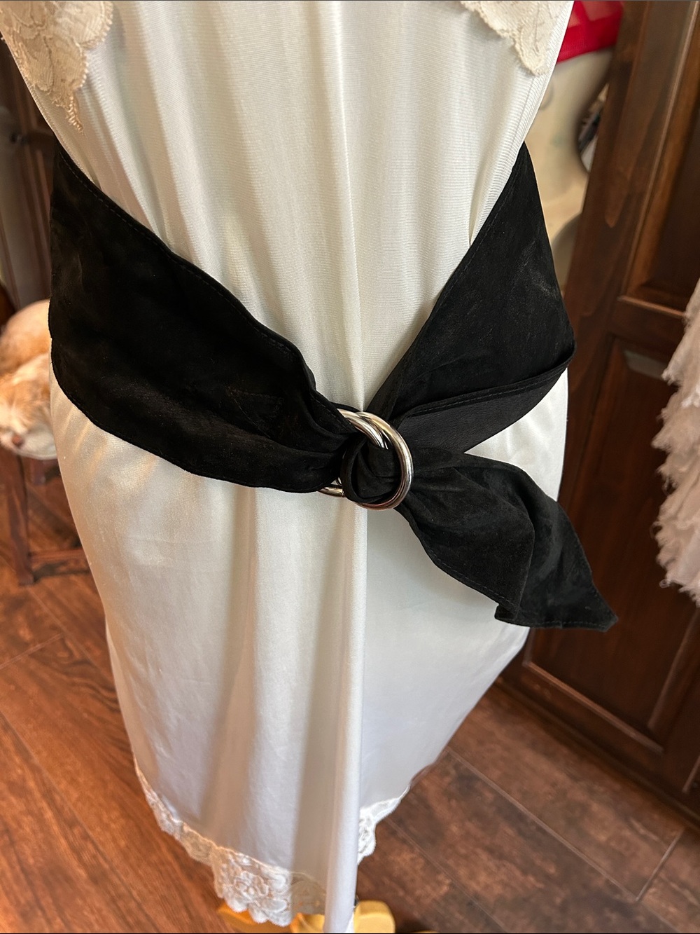 1980’s Treasures Black Suede Ring Belt with Silver Buckles 42”